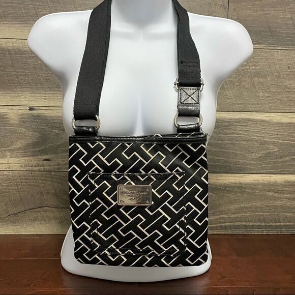 Tommy Hilfiger Monogrammed Black and Cream Crossbody Purse - Picture 1 of 11